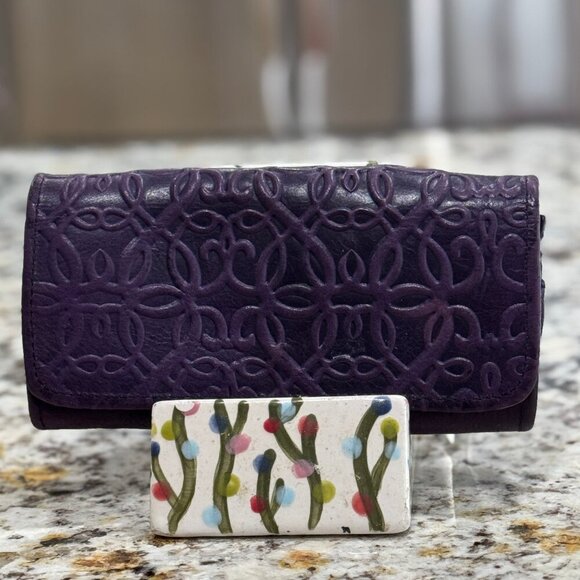 Alex and Ani leather embossed leather wallet - Deep Purple - Picture 1 of 8